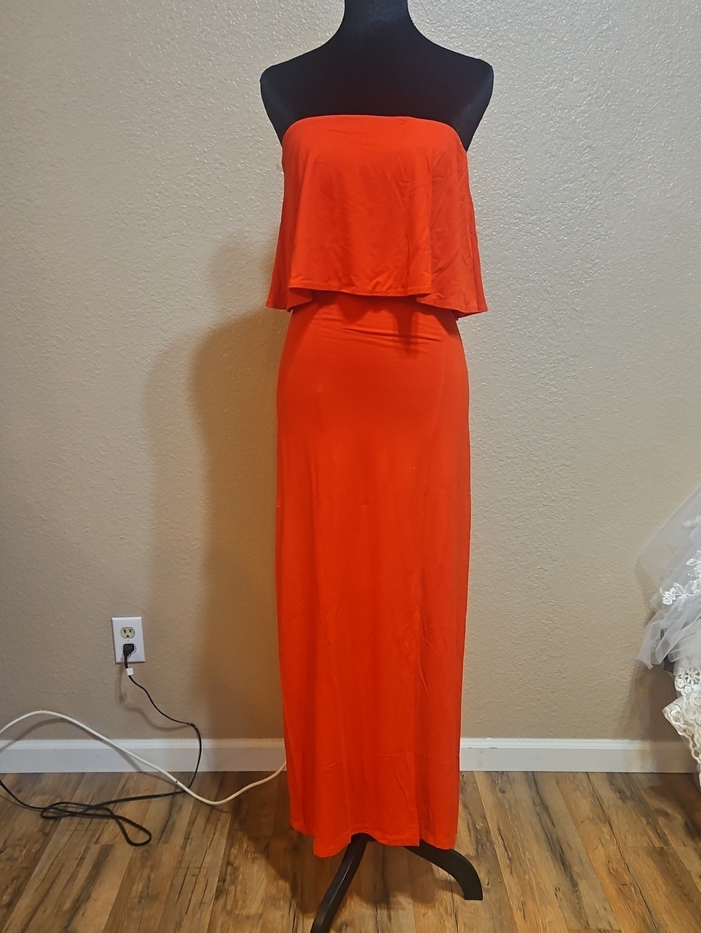 Strapless Orange Layered Maxi Dress